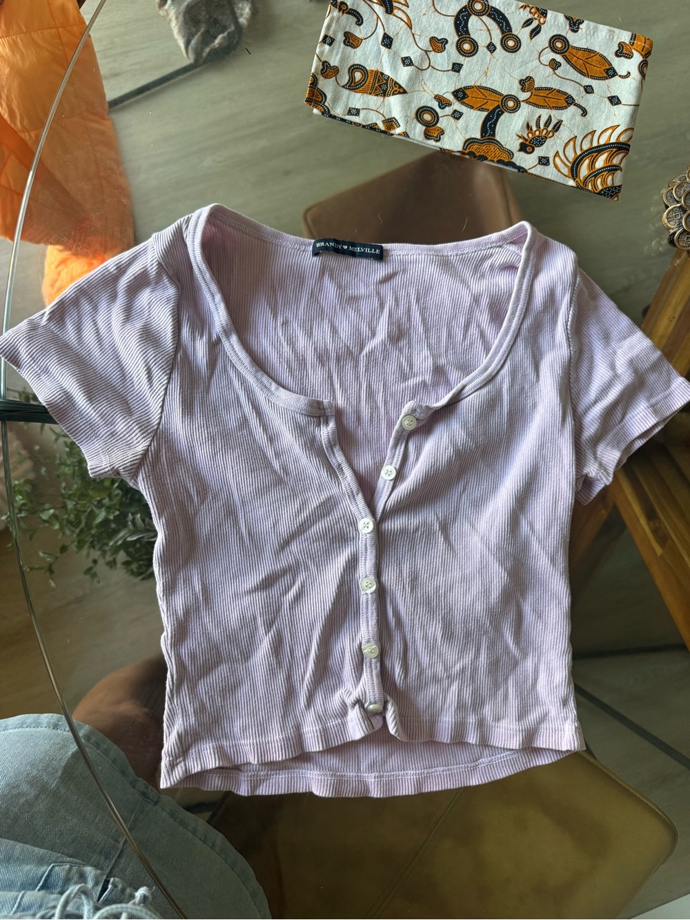 Brandy Melville Light Lilac Ribbed Button Crop Top